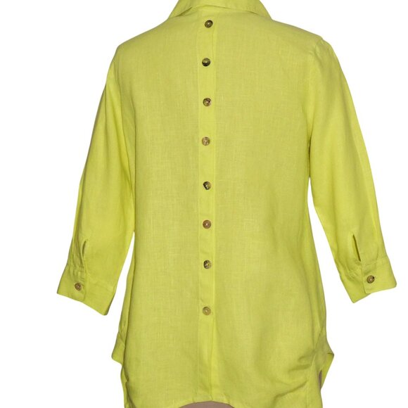 Click by Colour Me Cotton 100% Linen Green 3/4 Sleeve Tunic Top Size Small - Picture 2 of 10